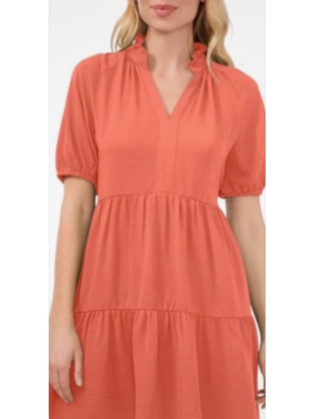 Cece size XS v-neck short puff sleeve mini dress in camo coral new with tags